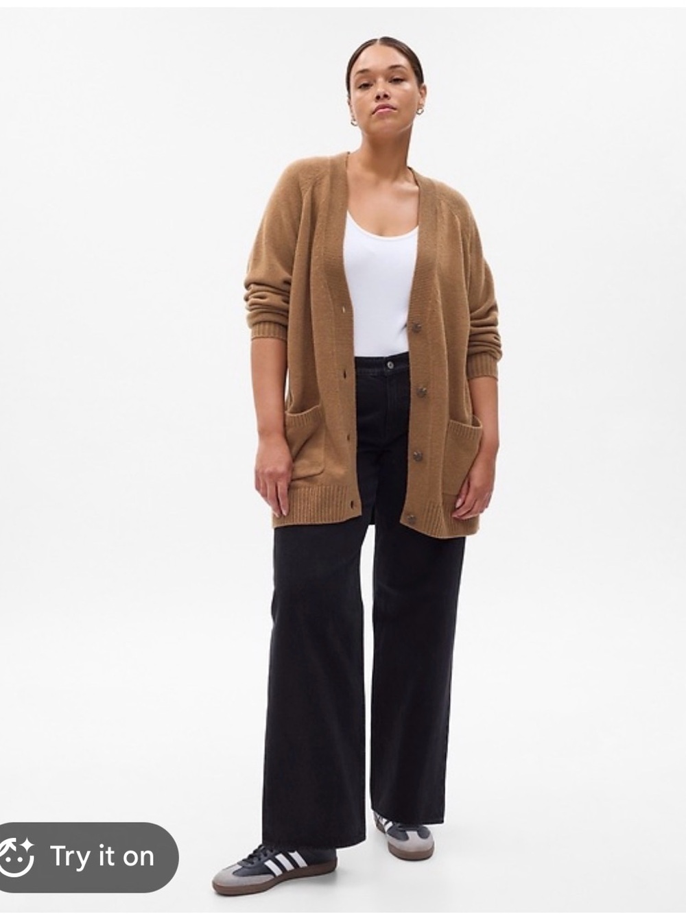 GAP Camel Brown Button-Front Long Cardigan